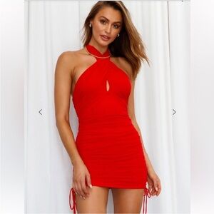 Hello Molly Halter Mesh Vibrant Red Mini Dress